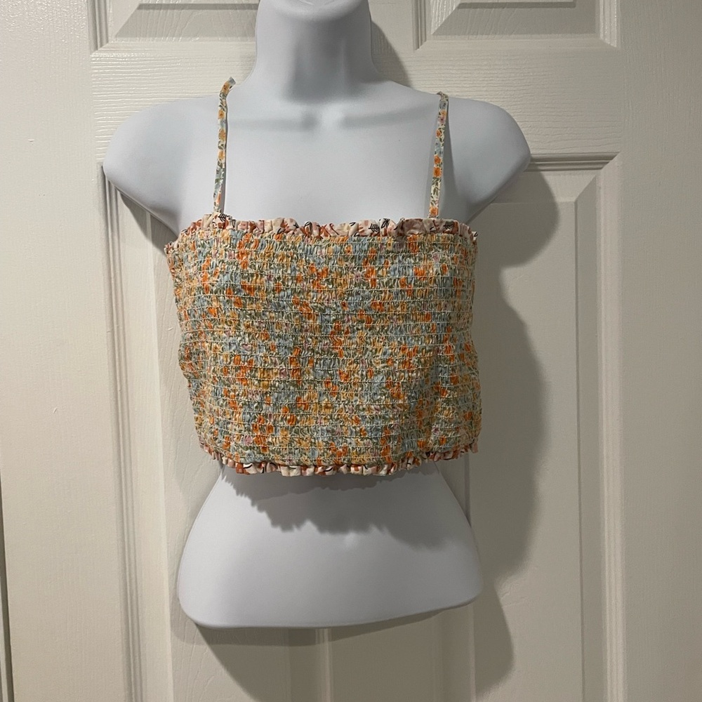 American eagle floral smocked crop camisole top